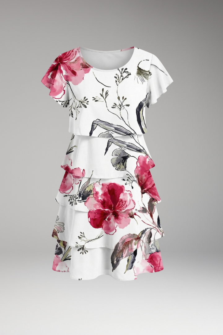 Women’s Dress with Round Neck and Ruffled Hem