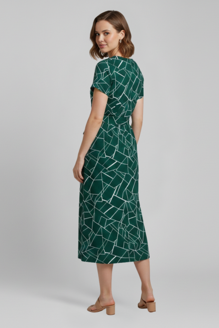 Women's Dress with Round Neck and Waist Tie