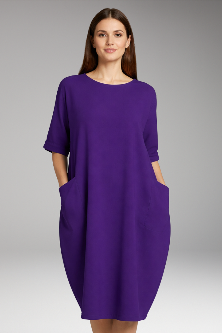 Women's Dress with Round Neckline and Short Sleeves