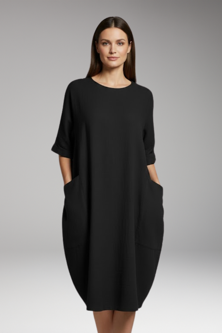 Women's Dress with Round Neckline and Short Sleeves