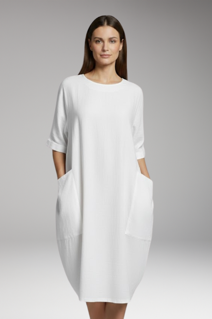 Women's Dress with Round Neckline and Short Sleeves