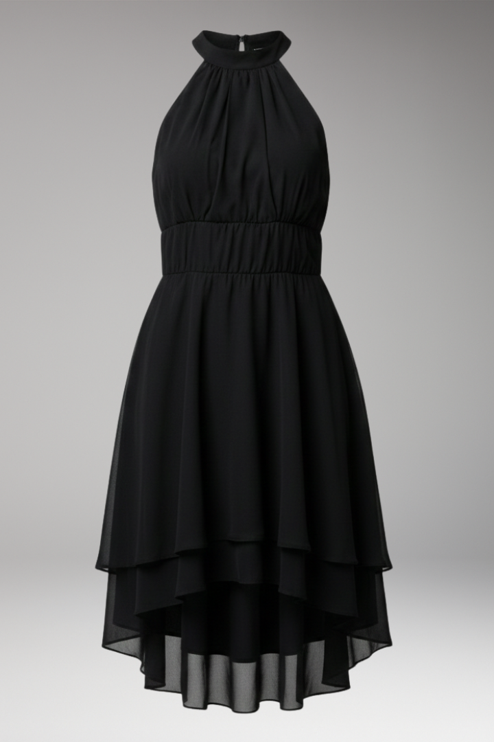 Women's Dress with Ruffles and Round Neck