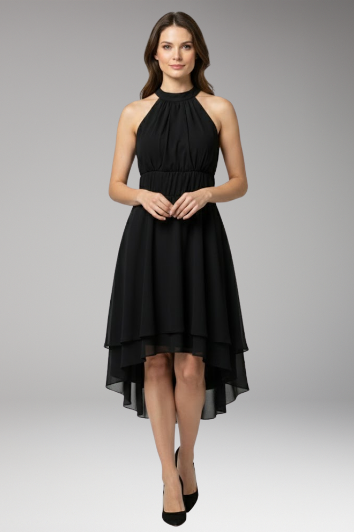 Women's Dress with Ruffles and Round Neck