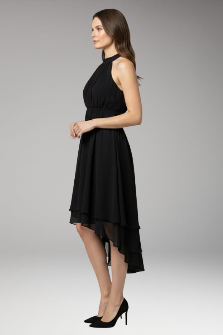 Women's Dress with Ruffles and Round Neck