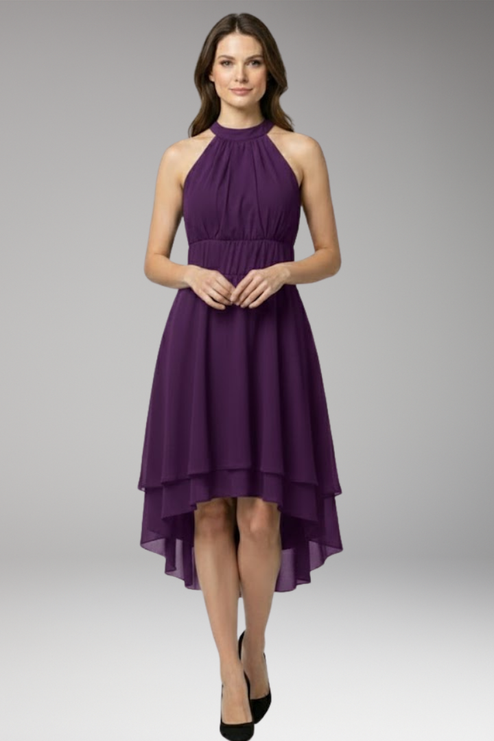 Women's Dress with Ruffles and Round Neck