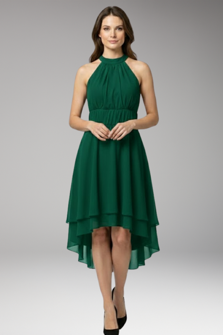 Women's Dress with Ruffles and Round Neck