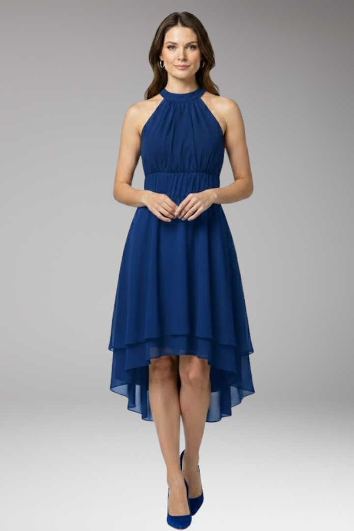 Women's Dress with Ruffles and Round Neck