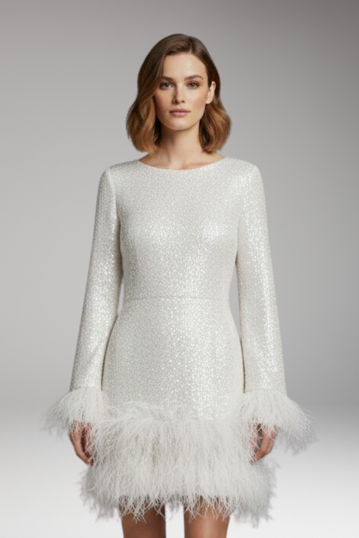 Women's Dress with Sequins and Feather Trim