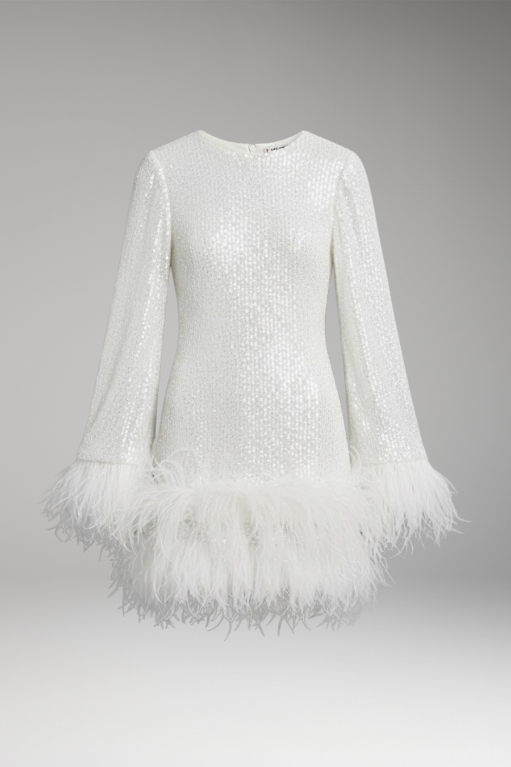 Women's Dress with Sequins and Feather Trim