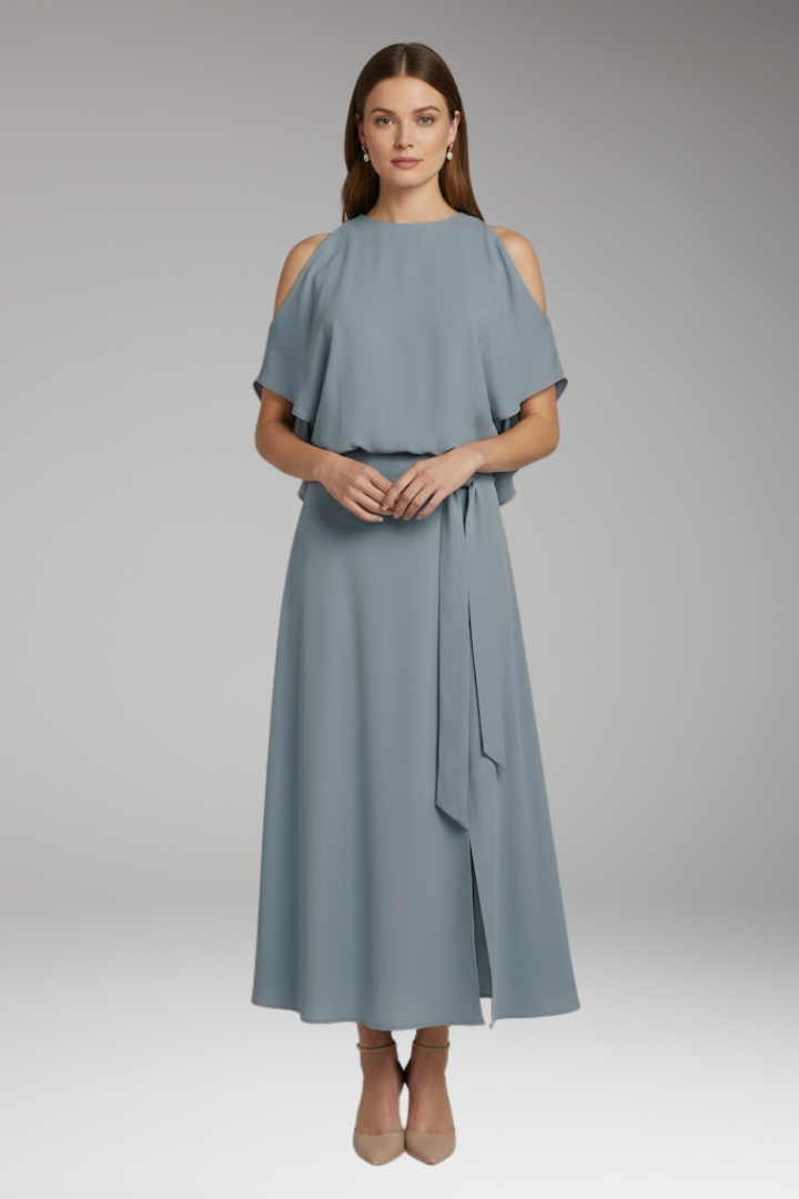 Women's Dress with Shoulder Cutouts and Asymmetrical Hem
