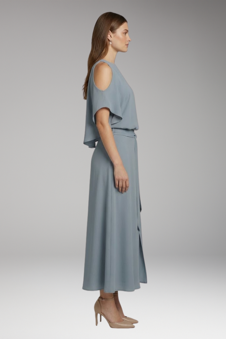 Women's Dress with Shoulder Cutouts and Asymmetrical Hem