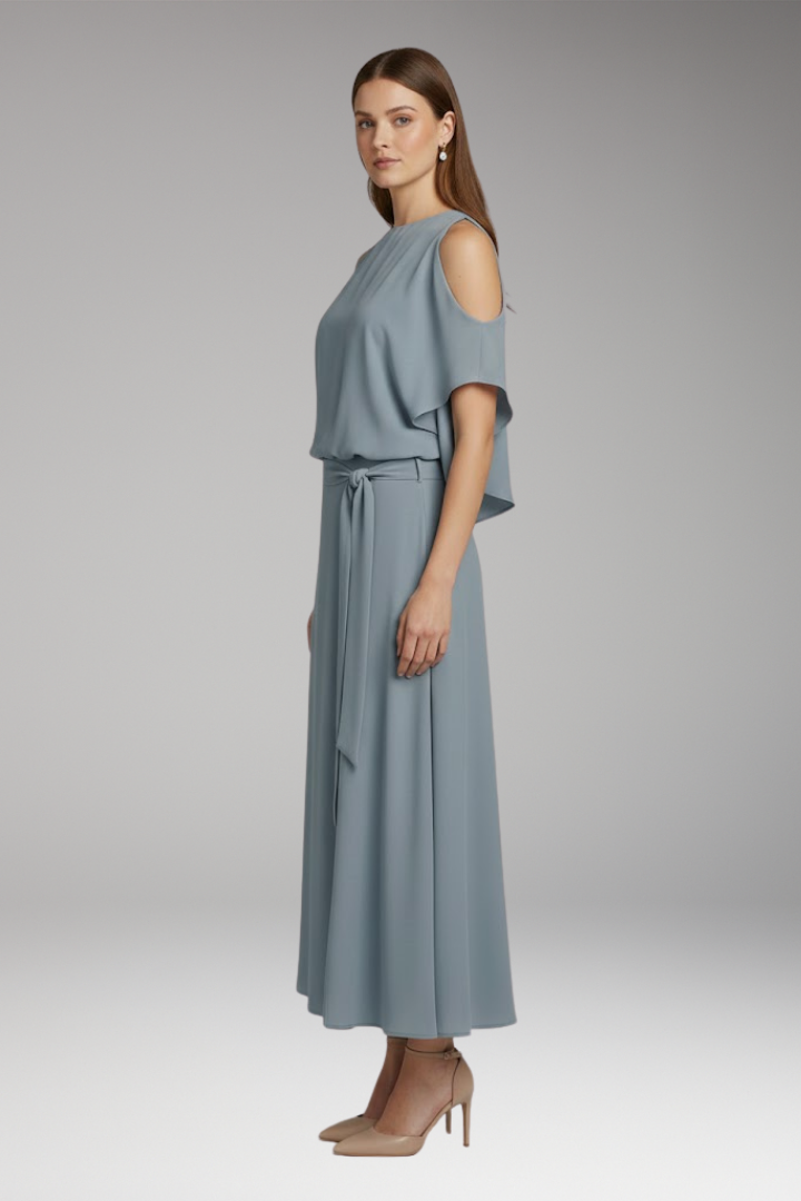 Women's Dress with Shoulder Cutouts and Asymmetrical Hem