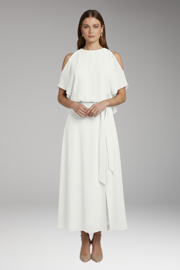Women's Dress with Shoulder Cutouts and Asymmetrical Hem