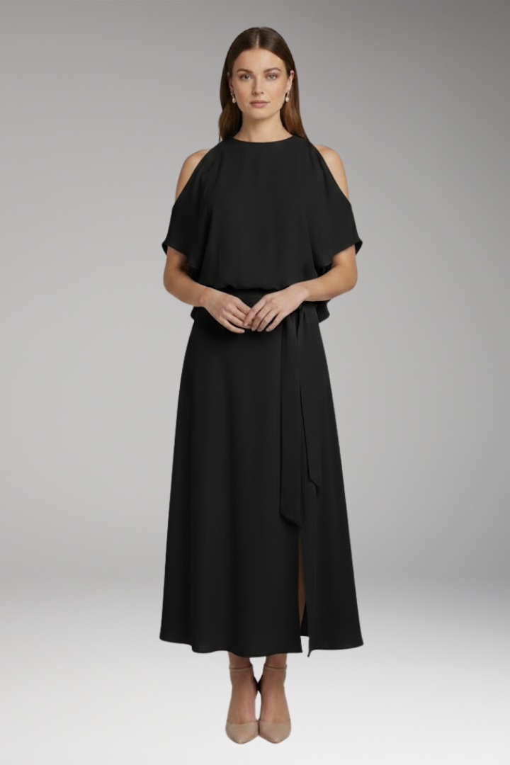 Women's Dress with Shoulder Cutouts and Asymmetrical Hem