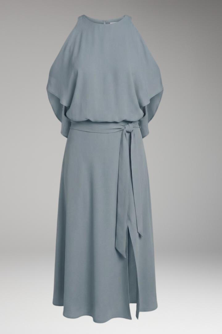 Women's Dress with Shoulder Cutouts and Asymmetrical Hem
