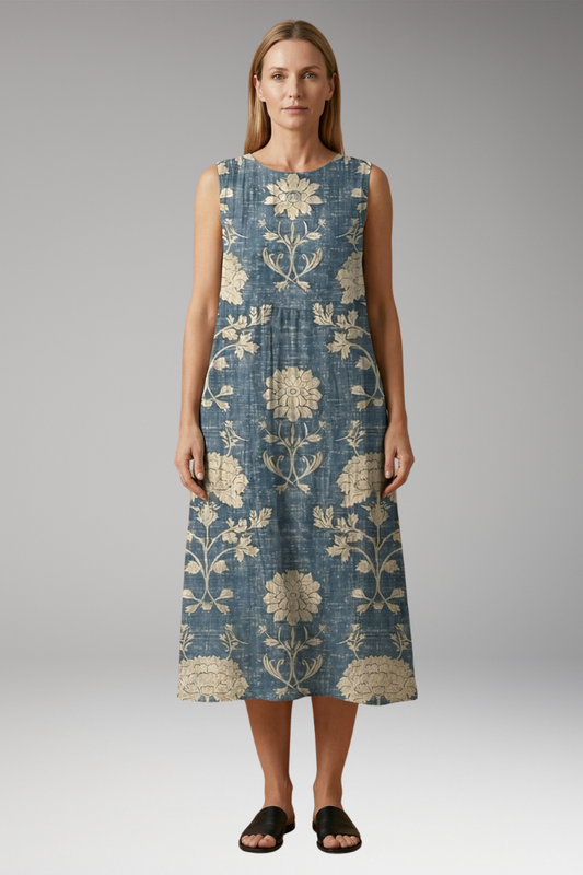 Women's Dress with Sleeveless Design and Linen Blend