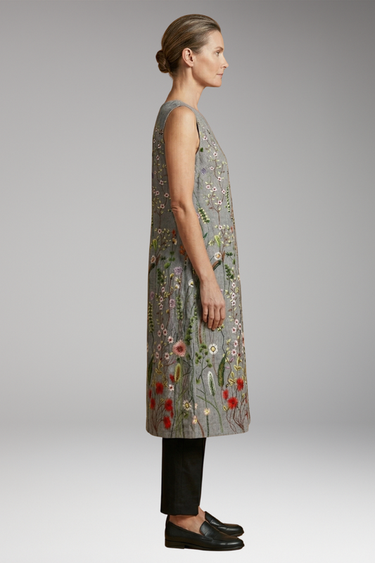 Women's Dress with Sleeveless Design and Linen Blend