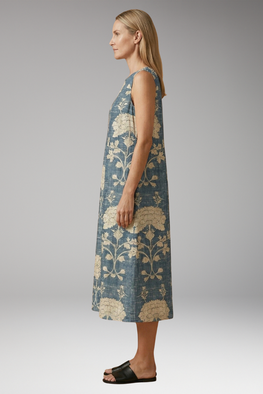 Women's Dress with Sleeveless Design and Linen Blend