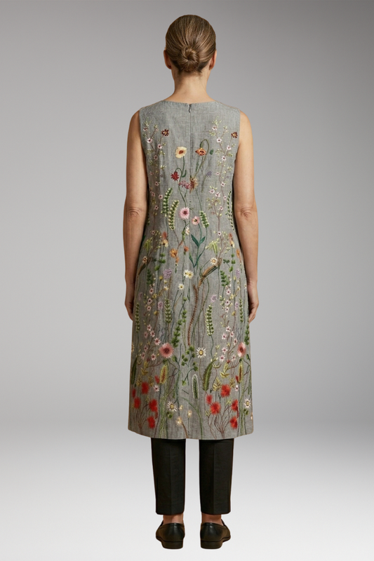 Women's Dress with Sleeveless Design and Linen Blend