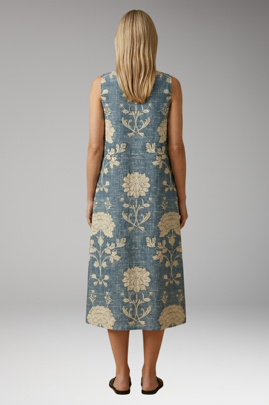 Women's Dress with Sleeveless Design and Linen Blend