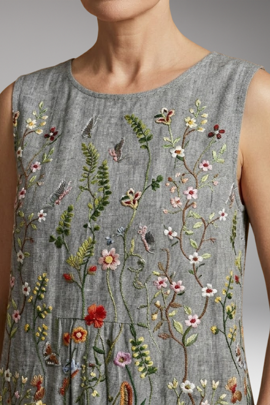 Women's Dress with Sleeveless Design and Linen Blend