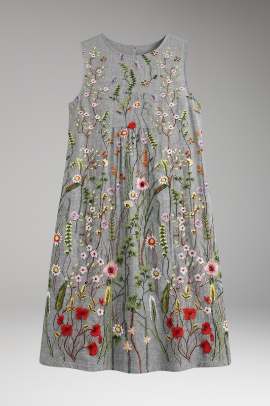 Women's Dress with Sleeveless Design and Linen Blend