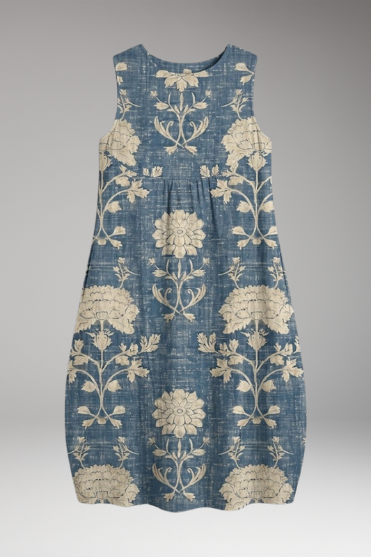 Women's Dress with Sleeveless Design and Linen Blend