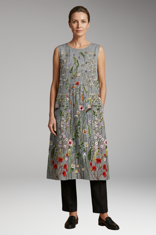 Women's Dress with Sleeveless Design and Linen Blend