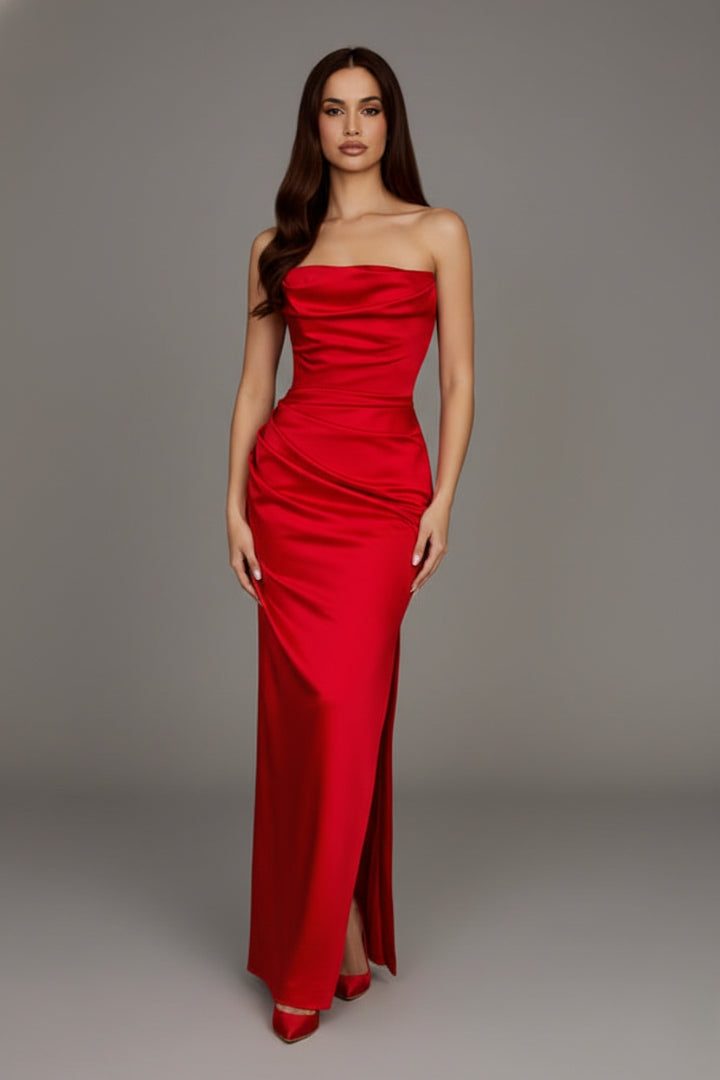 Women's Dress with Slit and Flowing Silhouette