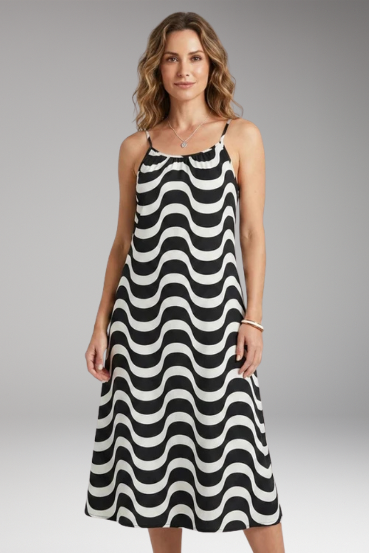Women’s Dress with Spaghetti Straps and Wavy Print