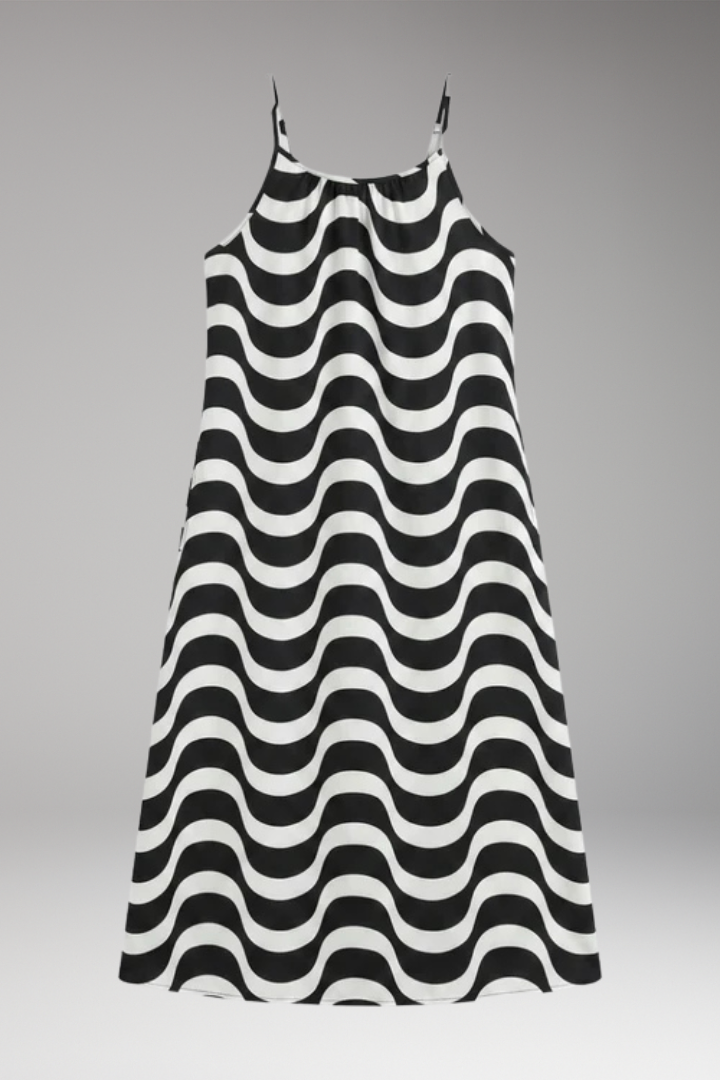 Women’s Dress with Spaghetti Straps and Wavy Print