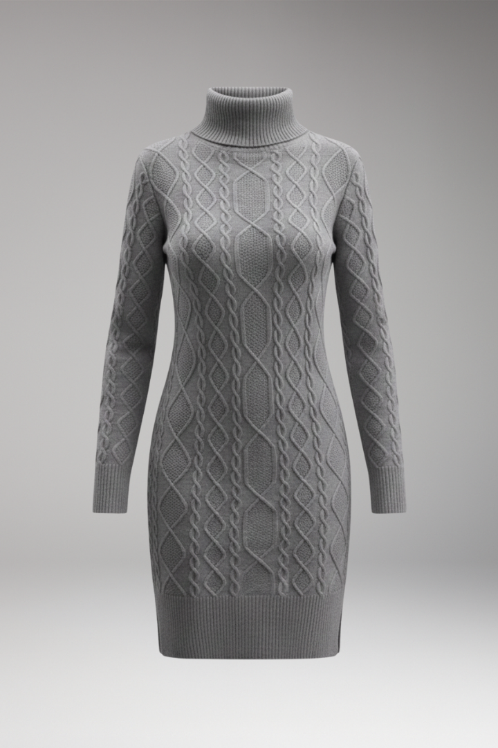Women's Dress with Turtleneck and Cable Pattern