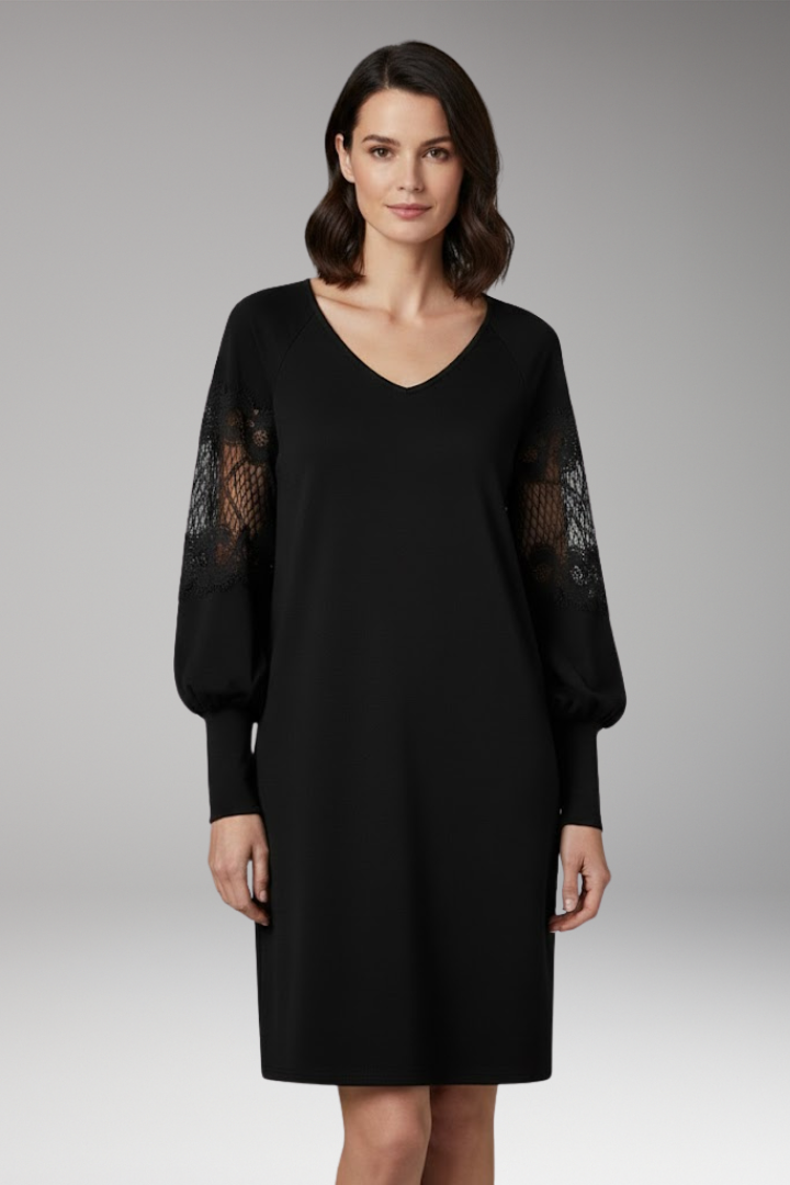 Women's Dress with V-Neck and Balloon Sleeves