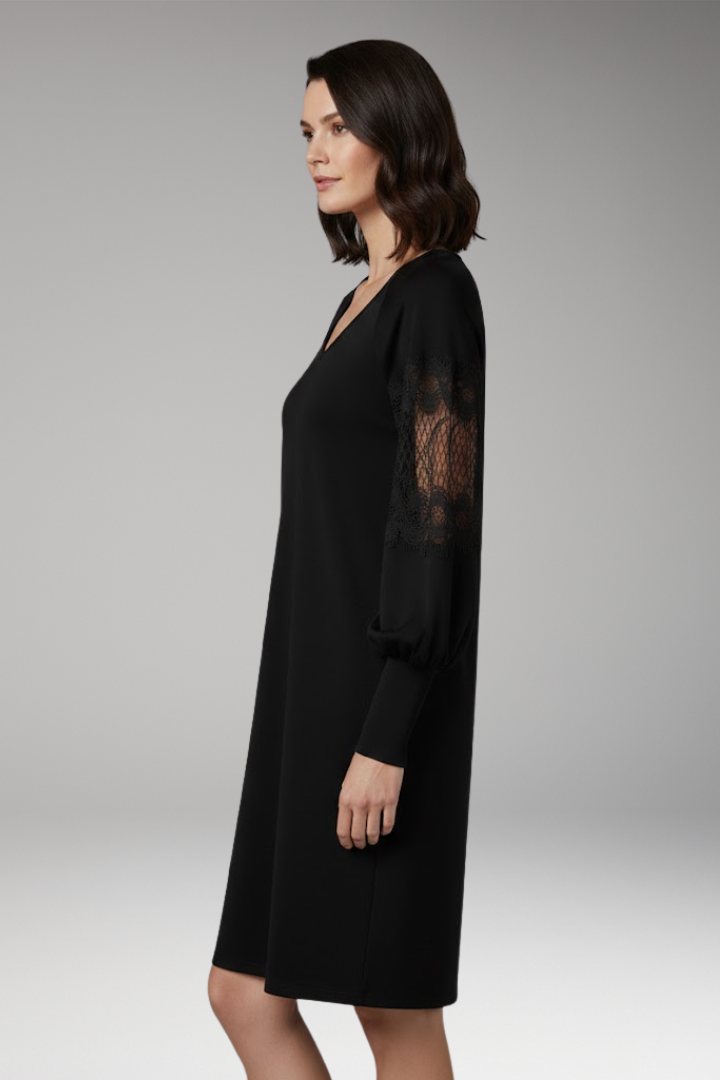 Women's Dress with V-Neck and Balloon Sleeves