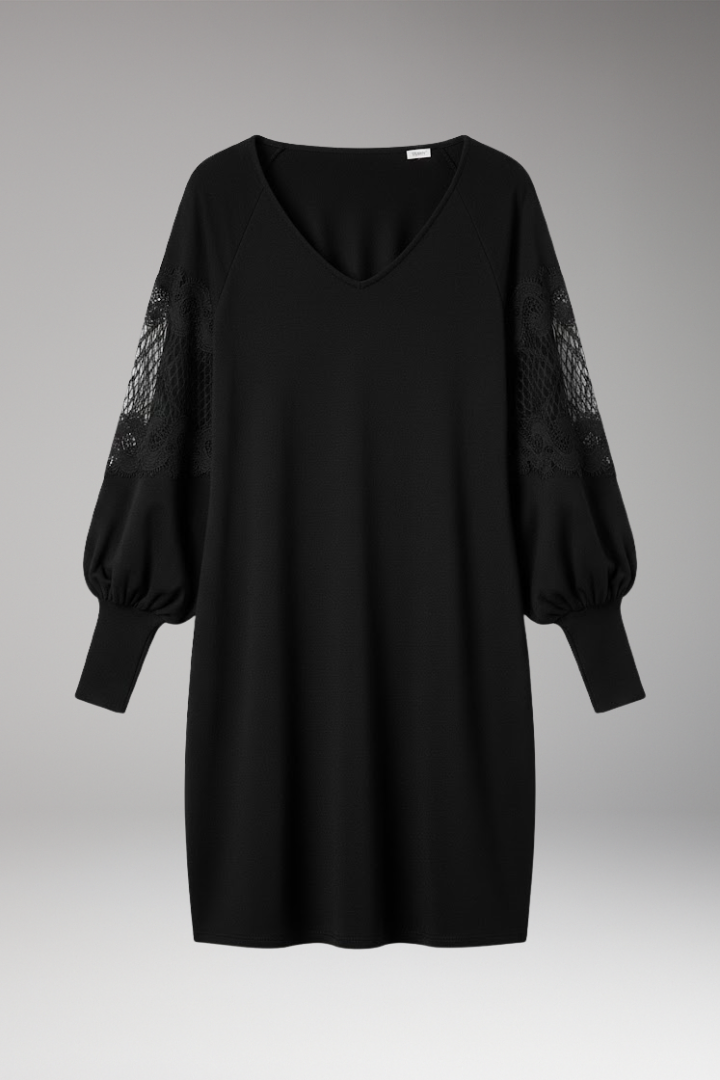 Women's Dress with V-Neck and Balloon Sleeves