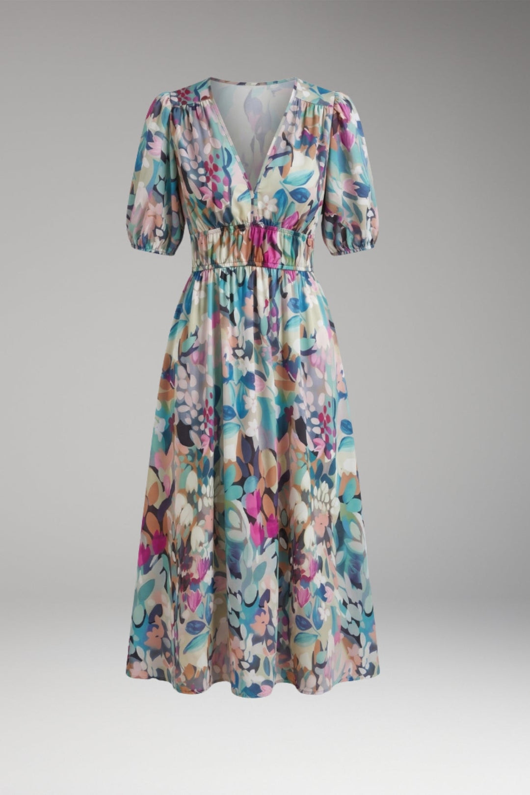 Women’s Dress with V-Neck and Elastic Waist