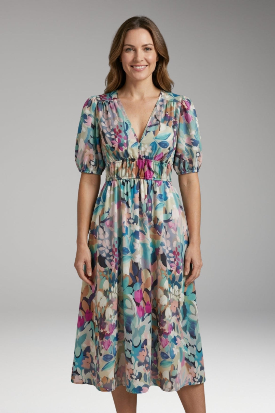 Women’s Dress with V-Neck and Elastic Waist