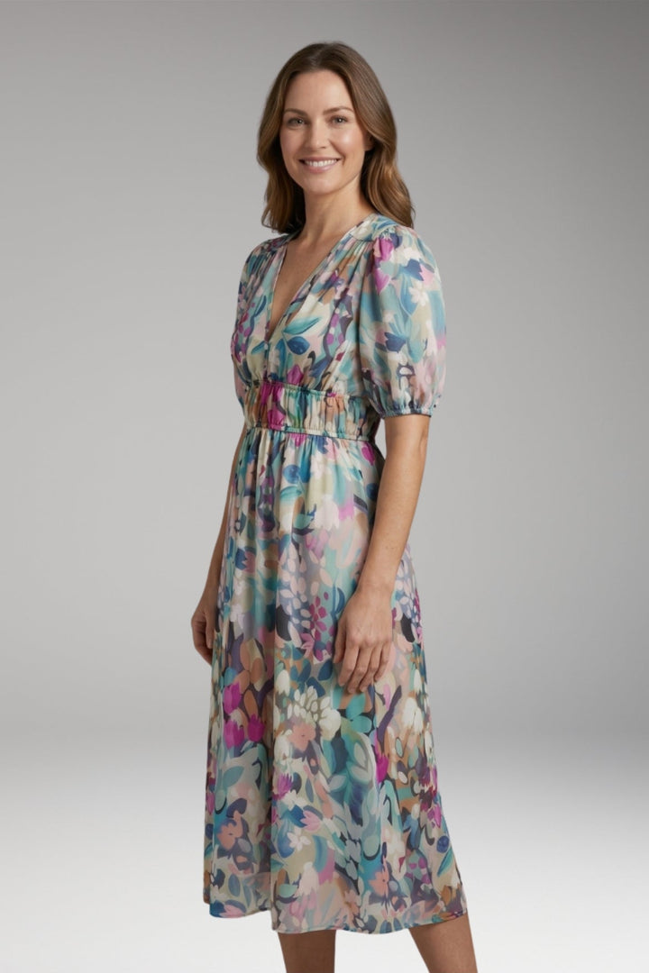 Women’s Dress with V-Neck and Elastic Waist