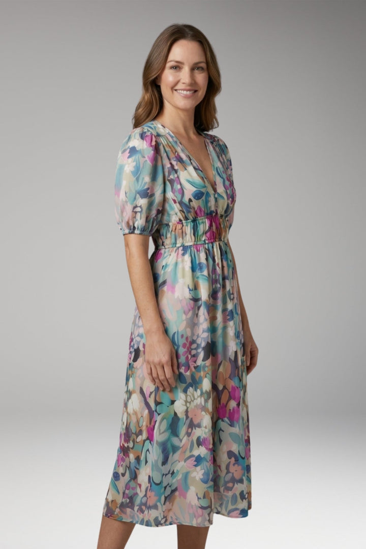 Women’s Dress with V-Neck and Elastic Waist