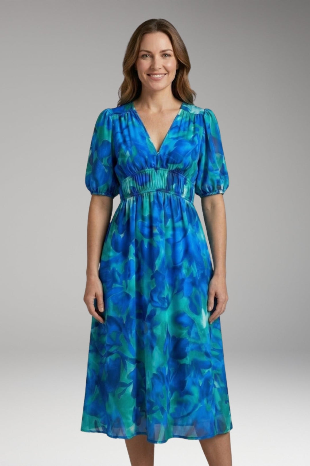Women’s Dress with V-Neck and Elastic Waist