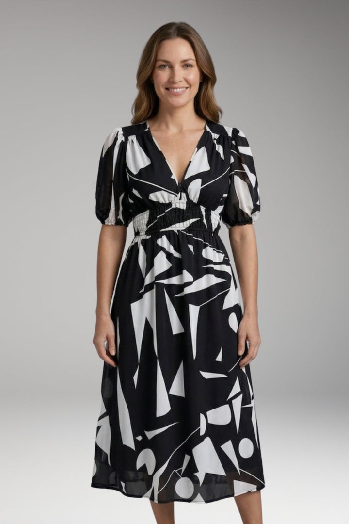 Women’s Dress with V-Neck and Elastic Waist