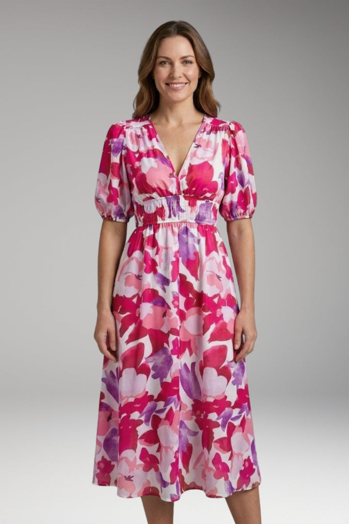 Women’s Dress with V-Neck and Elastic Waist