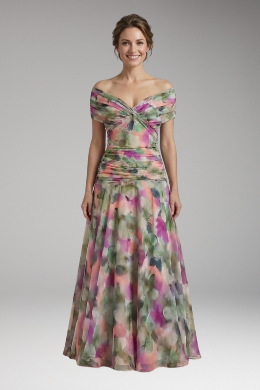 Women's Dress with V-Neckline and Pleated Waist