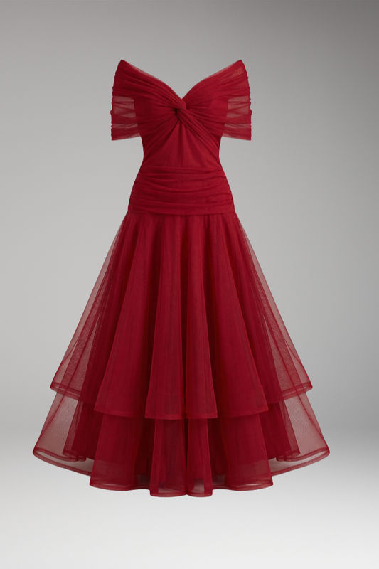 Women's Dress with V-Neckline and Pleated Waist