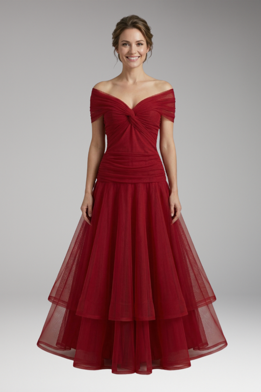 Women's Dress with V-Neckline and Pleated Waist