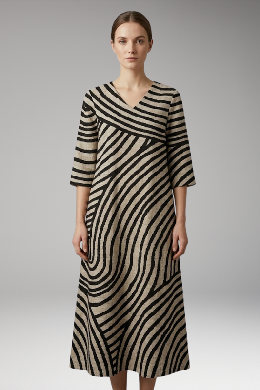 Women's Dress with V-Neckline and Side Pockets