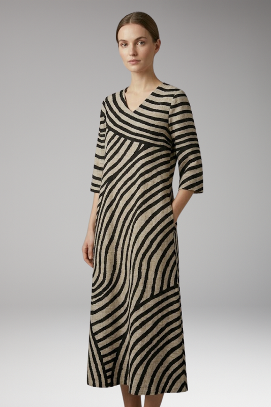 Women's Dress with V-Neckline and Side Pockets