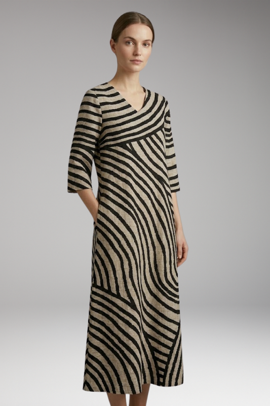 Women's Dress with V-Neckline and Side Pockets