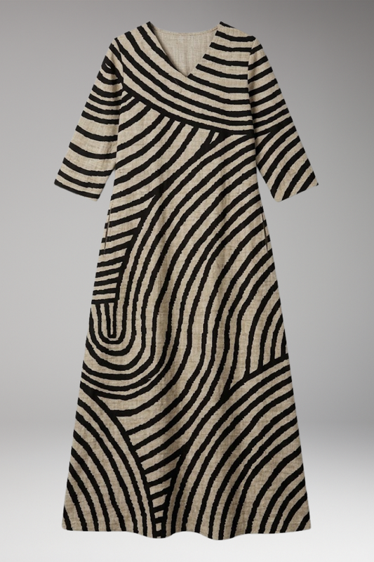 Women's Dress with V-Neckline and Side Pockets