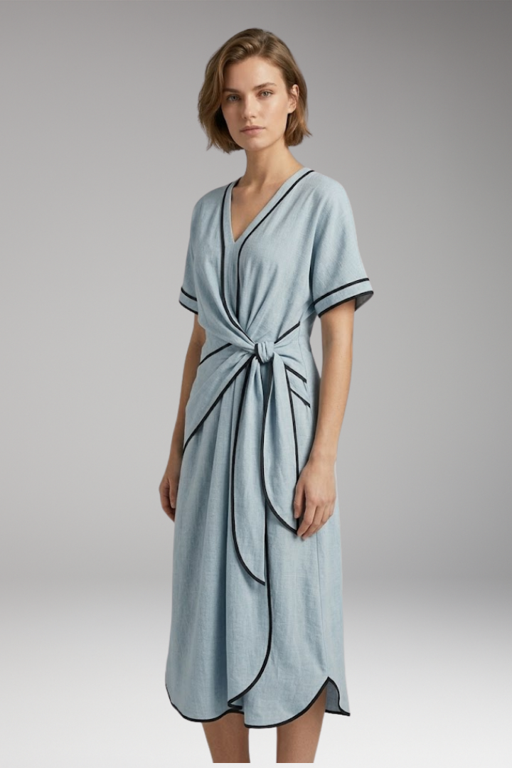 Women’s Dress with V Neck and Draped Waist